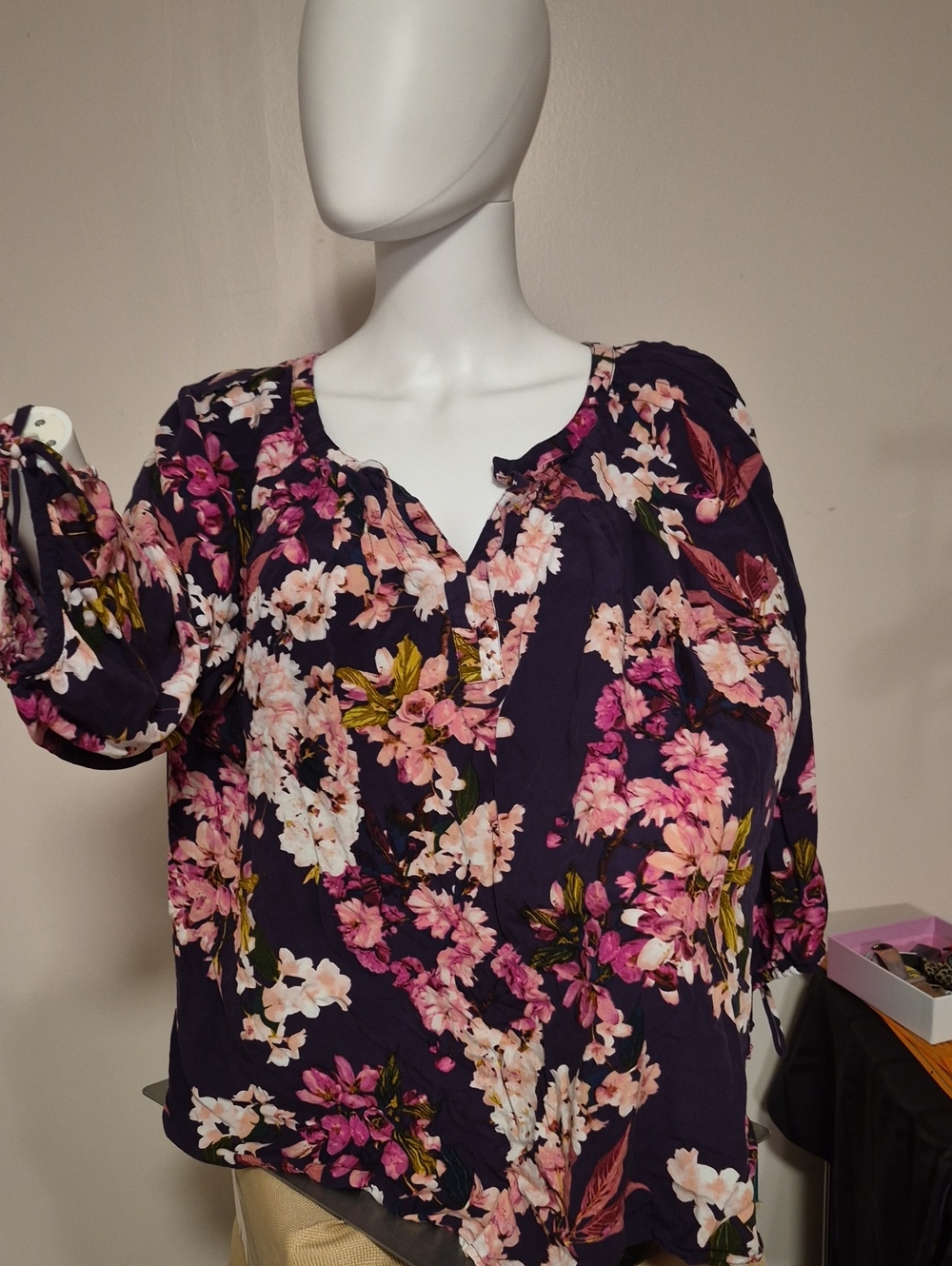 St. John's Bay Navy Floral Peasant Blouse